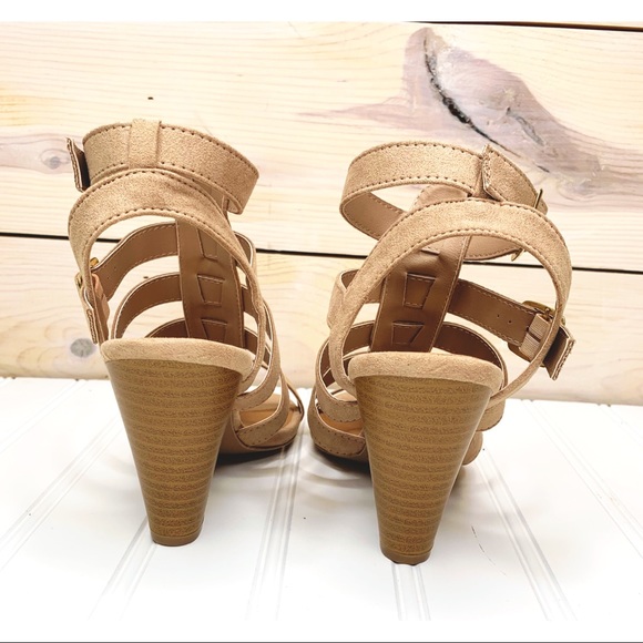 Qupid Taupe Faux Suede Cone Heel Sandals - Picture 5 of 6
